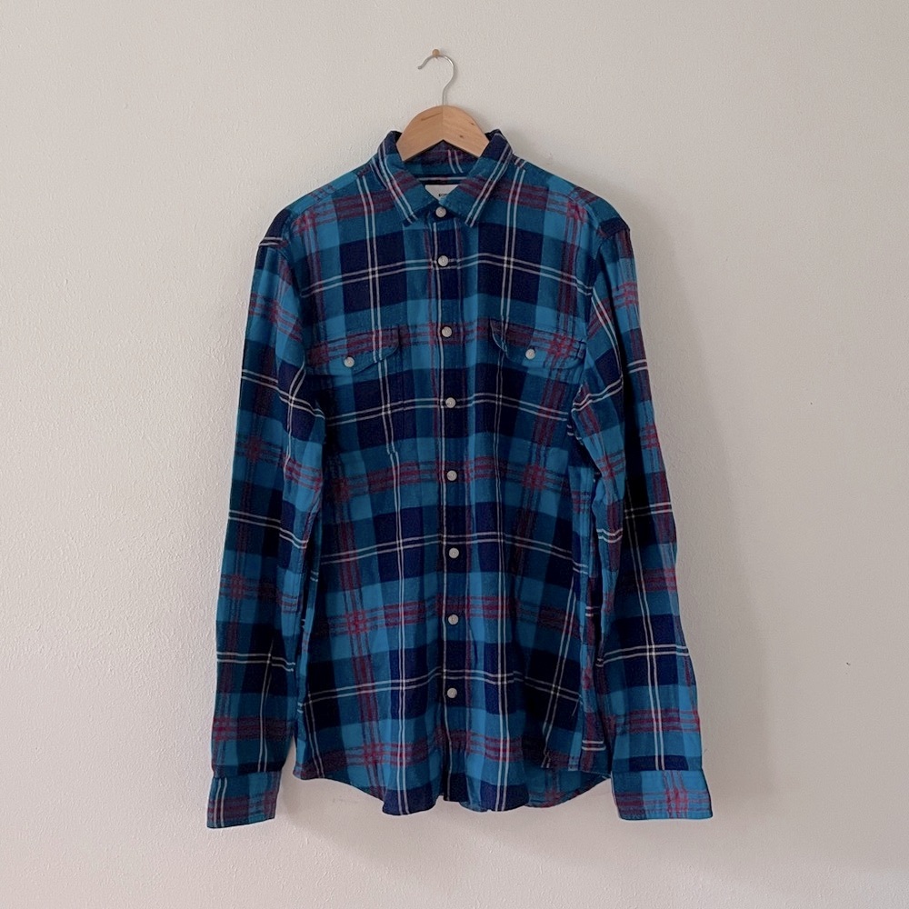 Sonoma Supersoft Flannel Shirt Teal Blue Plaid XLT Button Up Casual Beach Cabin
